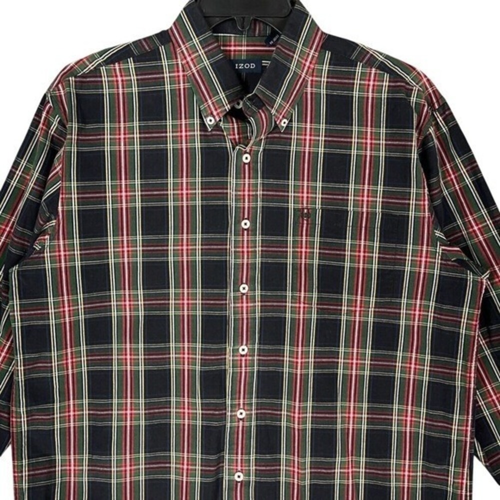 IZOD Business Casual Mens L Cotton Plaid Workwear Office Formal Ivy League
